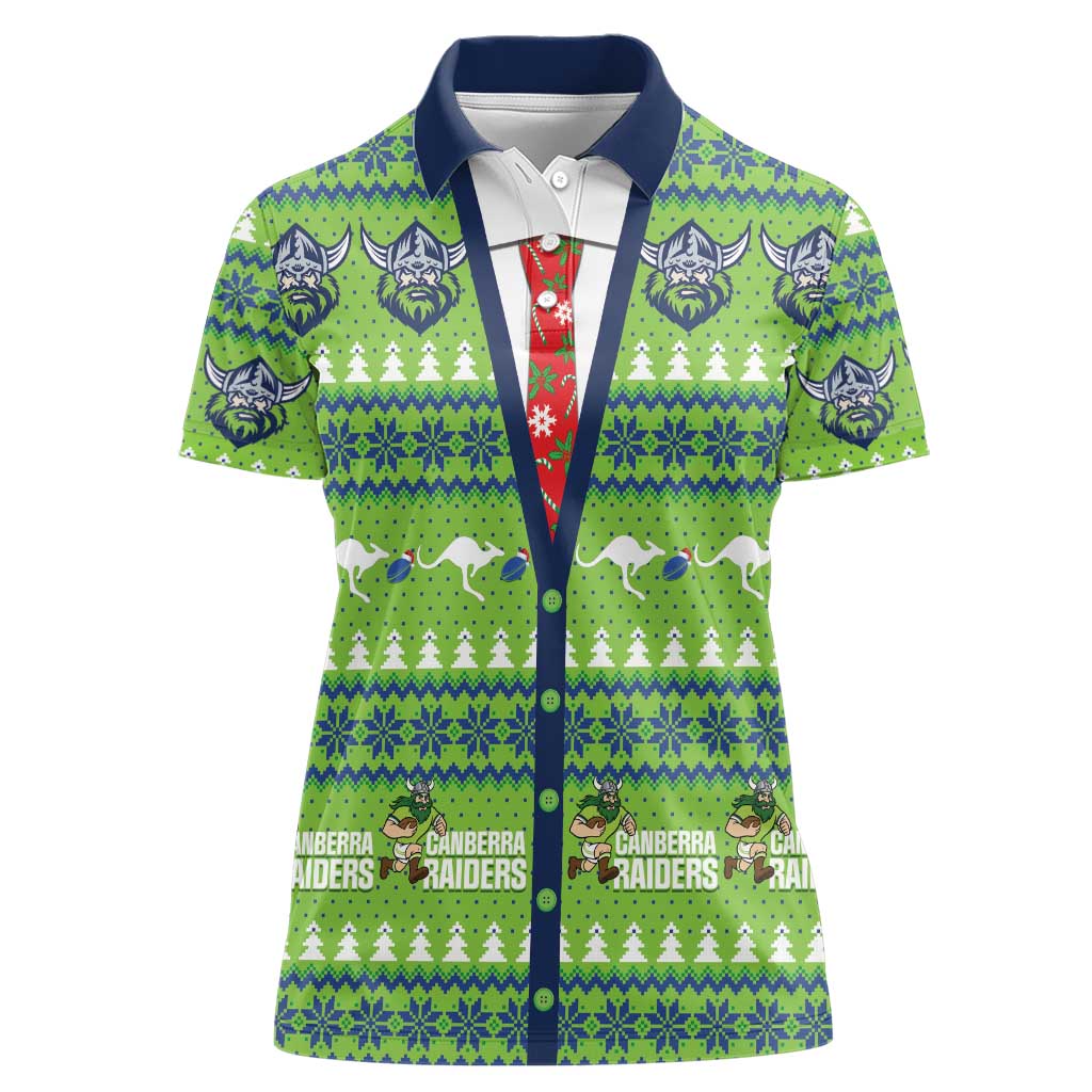 Raiders Rugby Christmas Women Polo Shirt Merry Xmas Canberra Cardigan Style - Aussie Hoodie