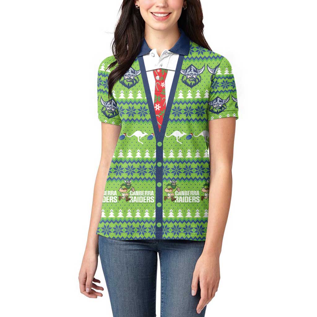 Raiders Rugby Christmas Women Polo Shirt Merry Xmas Canberra Cardigan Style - Aussie Hoodie