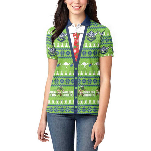 Raiders Rugby Christmas Women Polo Shirt Merry Xmas Canberra Cardigan Style - Aussie Hoodie