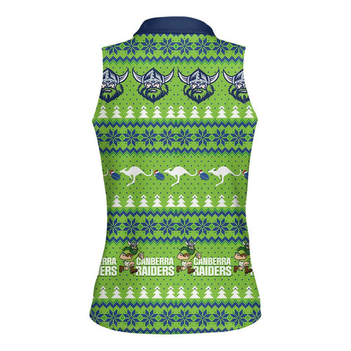 Raiders Rugby Christmas Women Sleeveless Polo Shirt Merry Xmas Canberra Cardigan Style - Aussie Hoodie