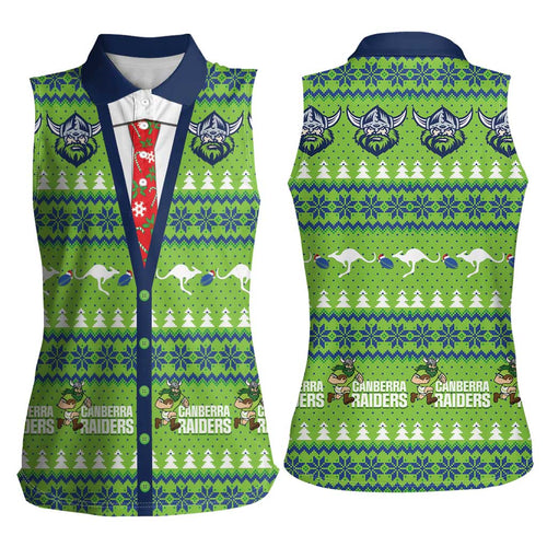 Raiders Rugby Christmas Women Sleeveless Polo Shirt Merry Xmas Canberra Cardigan Style - Aussie Hoodie
