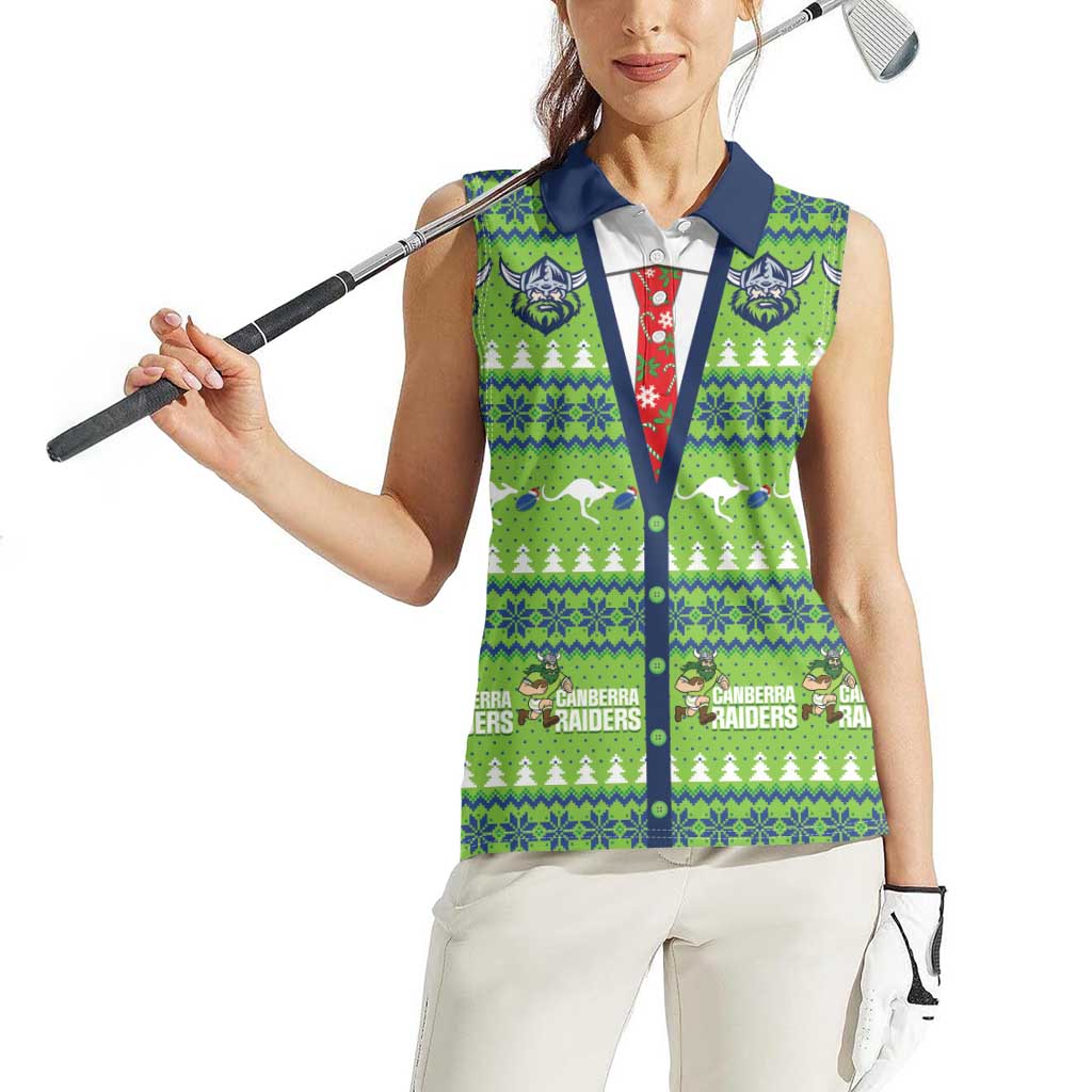 Raiders Rugby Christmas Women Sleeveless Polo Shirt Merry Xmas Canberra Cardigan Style - Aussie Hoodie