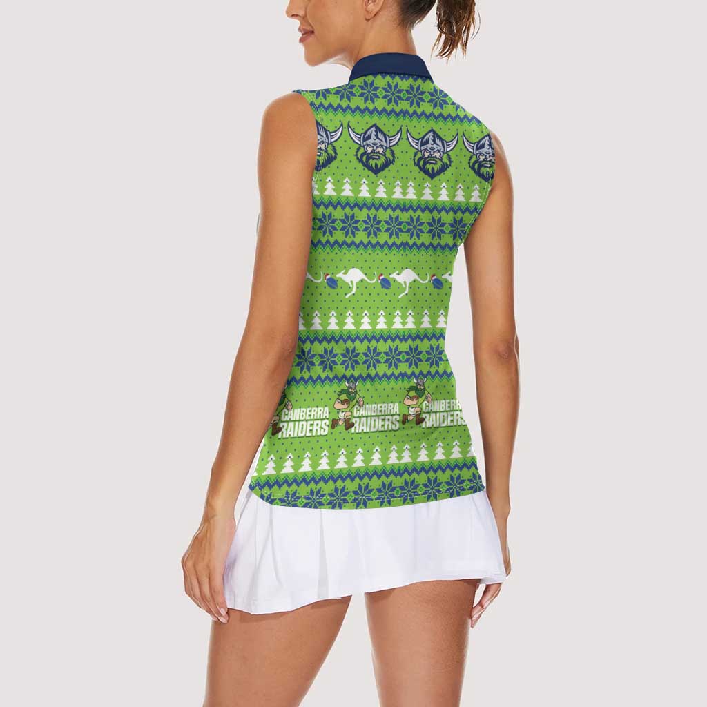 Raiders Rugby Christmas Women Sleeveless Polo Shirt Merry Xmas Canberra Cardigan Style - Aussie Hoodie