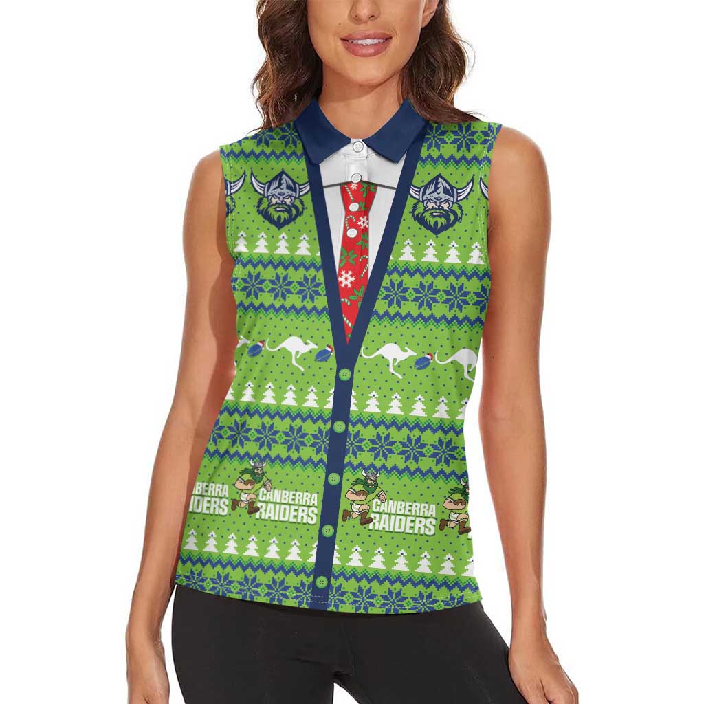 Raiders Rugby Christmas Women Sleeveless Polo Shirt Merry Xmas Canberra Cardigan Style - Aussie Hoodie