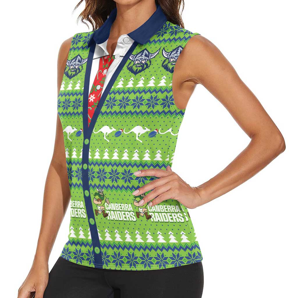 Raiders Rugby Christmas Women Sleeveless Polo Shirt Merry Xmas Canberra Cardigan Style - Aussie Hoodie