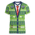 Raiders Rugby Christmas Women V-Neck T-Shirt Merry Xmas Canberra Cardigan Style - Aussie Hoodie