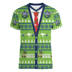 Raiders Rugby Christmas Women V-Neck T-Shirt Merry Xmas Canberra Cardigan Style - Aussie Hoodie