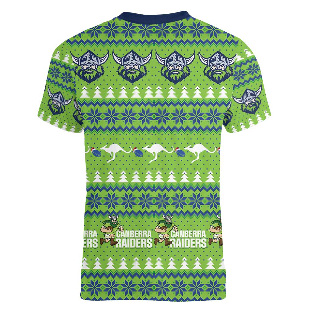 Raiders Rugby Christmas Women V-Neck T-Shirt Merry Xmas Canberra Cardigan Style - Aussie Hoodie