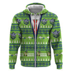 Raiders Rugby Christmas Zip Hoodie Merry Xmas Canberra Cardigan Style - Aussie Hoodie
