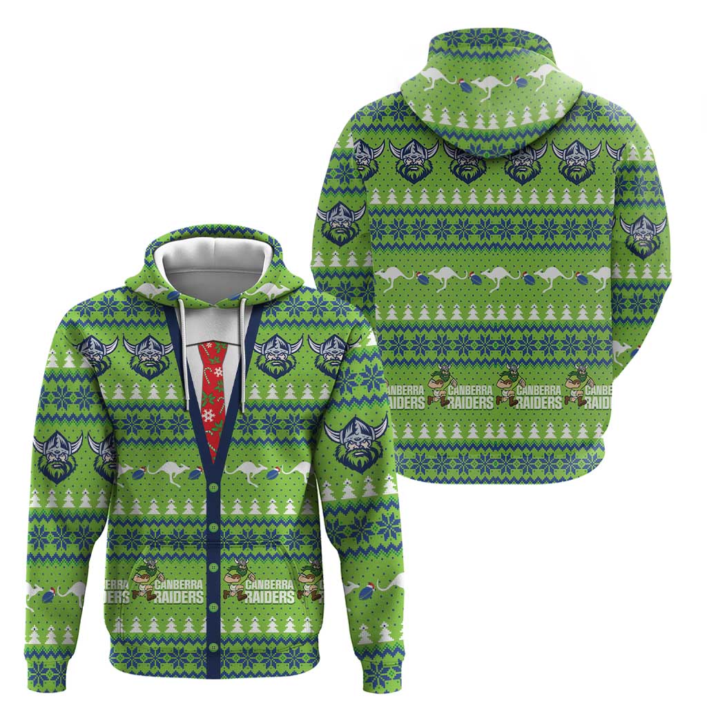 Raiders Rugby Christmas Zip Hoodie Merry Xmas Canberra Cardigan Style - Aussie Hoodie