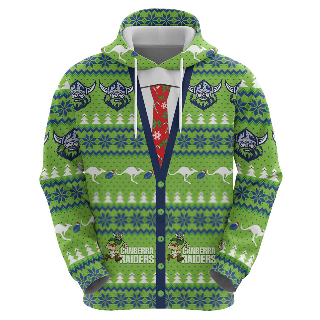 Raiders Rugby Christmas Zip Hoodie Merry Xmas Canberra Cardigan Style - Aussie Hoodie