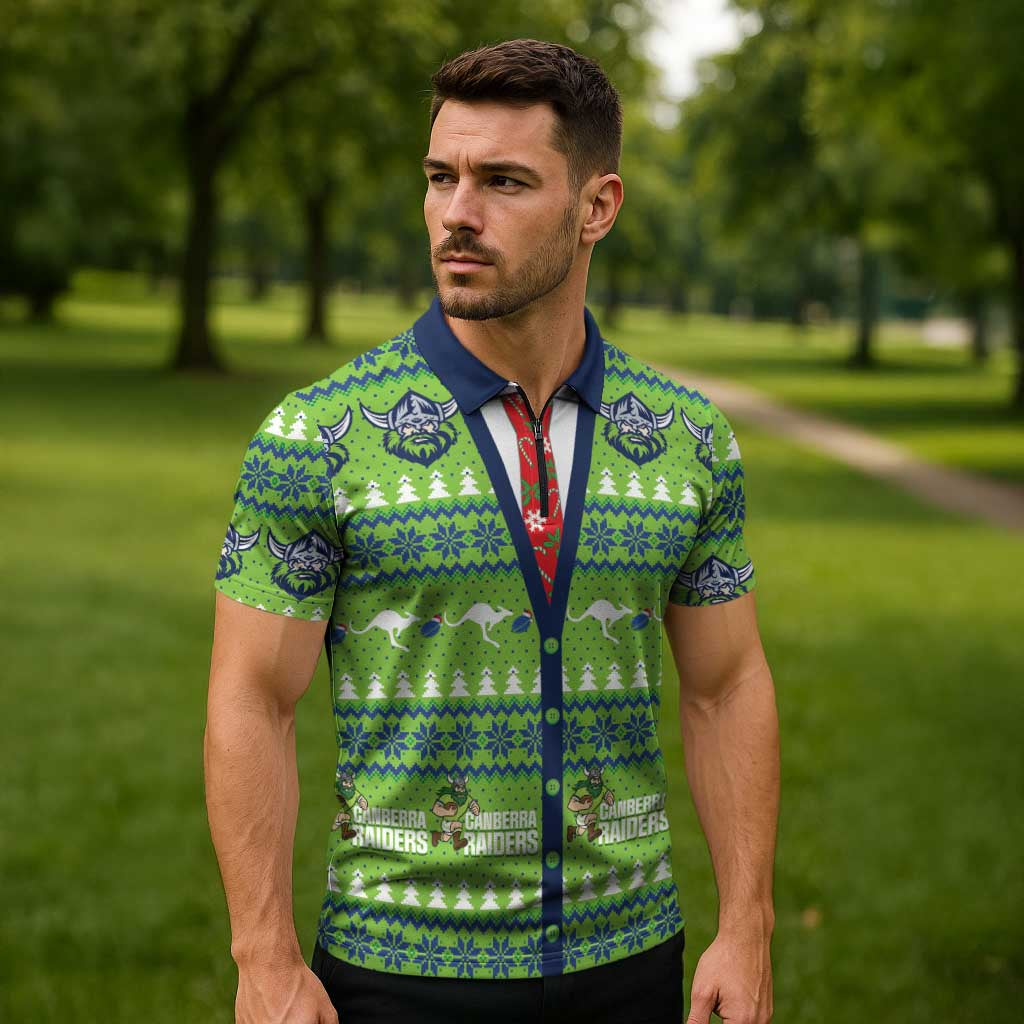 Raiders Rugby Christmas Zipper Polo Shirt Merry Xmas Canberra Cardigan Style - Aussie Hoodie