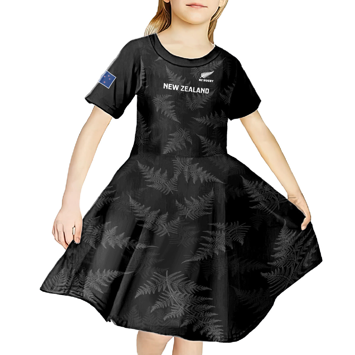 new-zealand-silver-fern-rugby-kid-short-sleeve-dress-2023-go-aotearoa-champions-world-cup