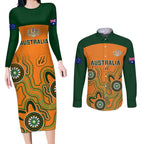 australia-rugby-couples-matching-long-sleeve-bodycon-dress-and-long-sleeve-button-shirts-wallabies-2023-indigenous-art