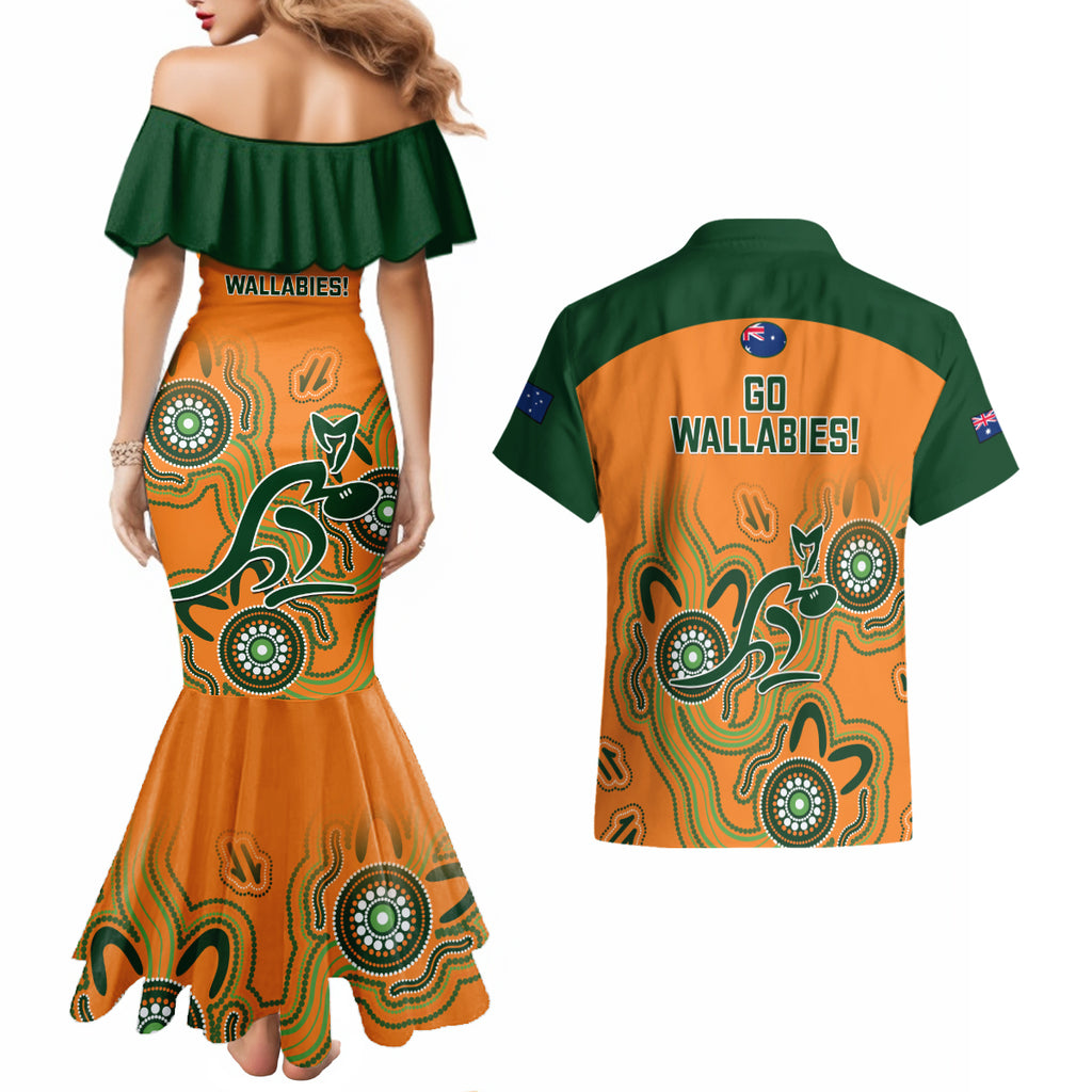 australia-rugby-couples-matching-mermaid-dress-and-hawaiian-shirt-wallabies-2023-indigenous-art