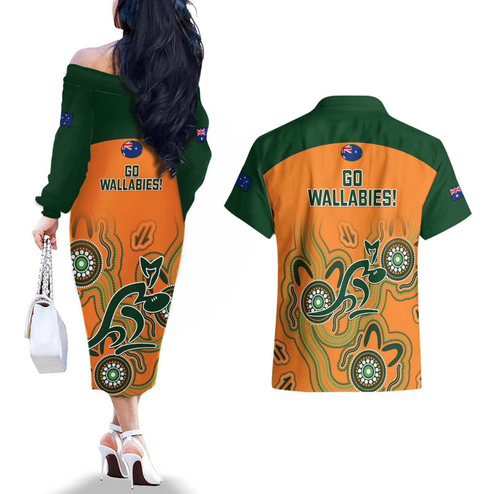 australia-rugby-couples-matching-off-the-shoulder-long-sleeve-dress-and-hawaiian-shirt-wallabies-2023-indigenous-art