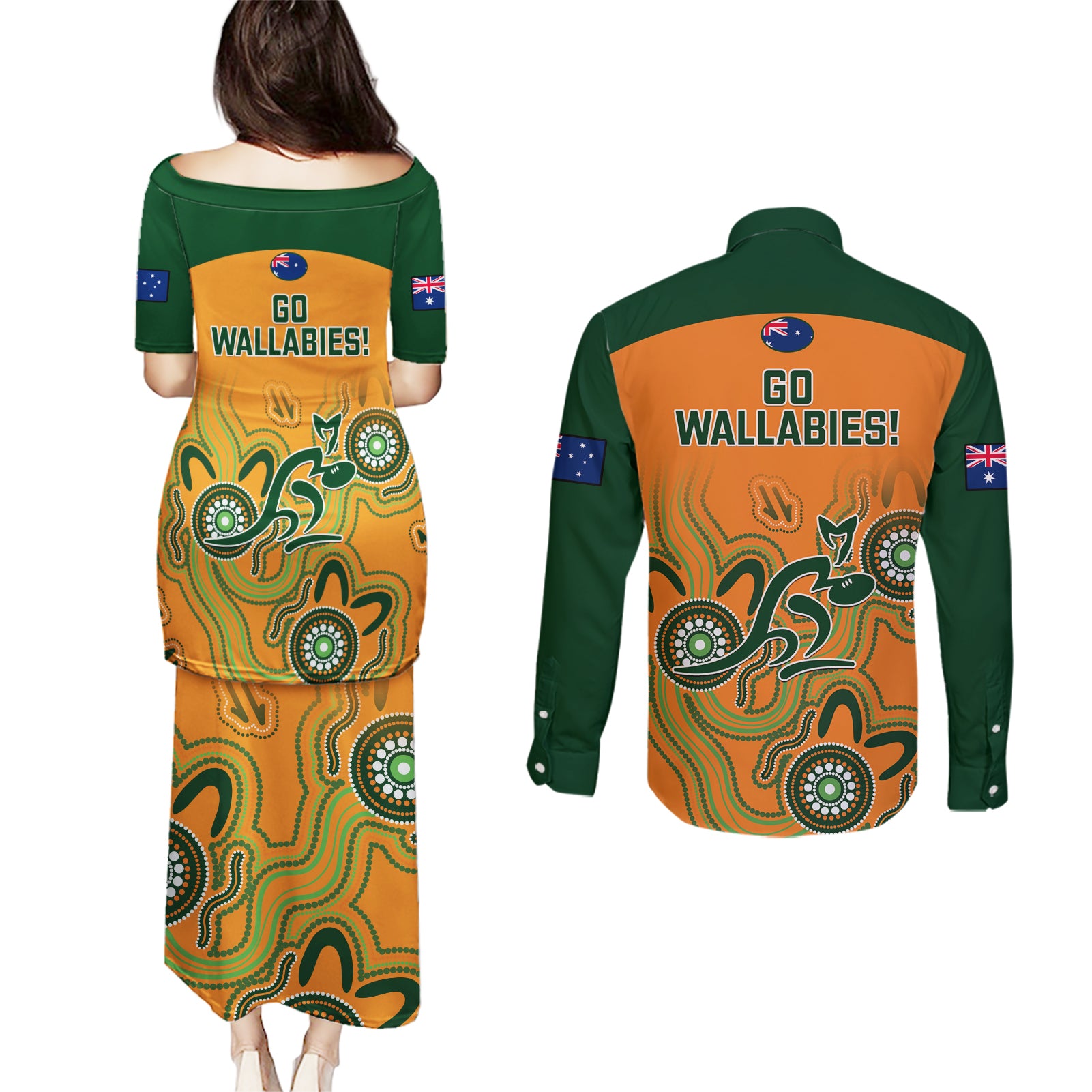 australia-rugby-couples-matching-puletasi-dress-and-long-sleeve-button-shirts-wallabies-2023-indigenous-art