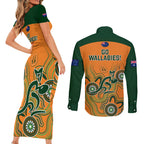 australia-rugby-couples-matching-short-sleeve-bodycon-dress-and-long-sleeve-button-shirts-wallabies-2023-indigenous-art