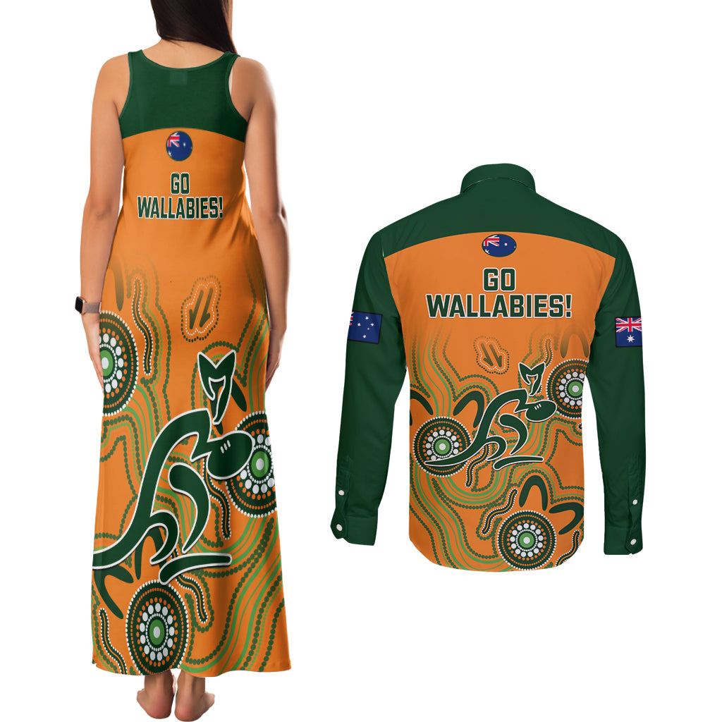 australia-rugby-couples-matching-tank-maxi-dress-and-long-sleeve-button-shirts-wallabies-2023-indigenous-art