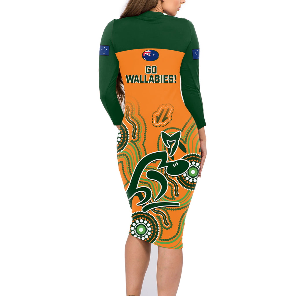 australia-rugby-family-matching-long-sleeve-bodycon-dress-and-hawaiian-shirt-wallabies-2023-indigenous-art