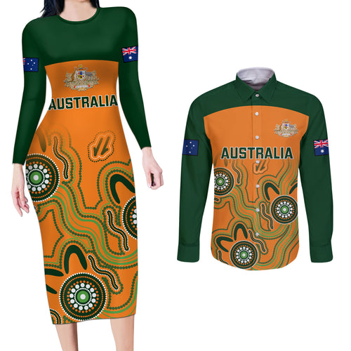 custom-australia-rugby-couples-matching-long-sleeve-bodycon-dress-and-long-sleeve-button-shirts-wallabies-2023-indigenous-art
