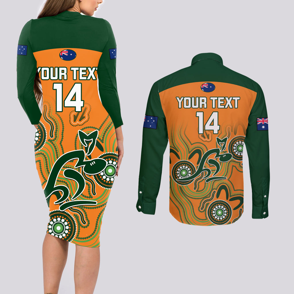 custom-australia-rugby-couples-matching-long-sleeve-bodycon-dress-and-long-sleeve-button-shirts-wallabies-2023-indigenous-art