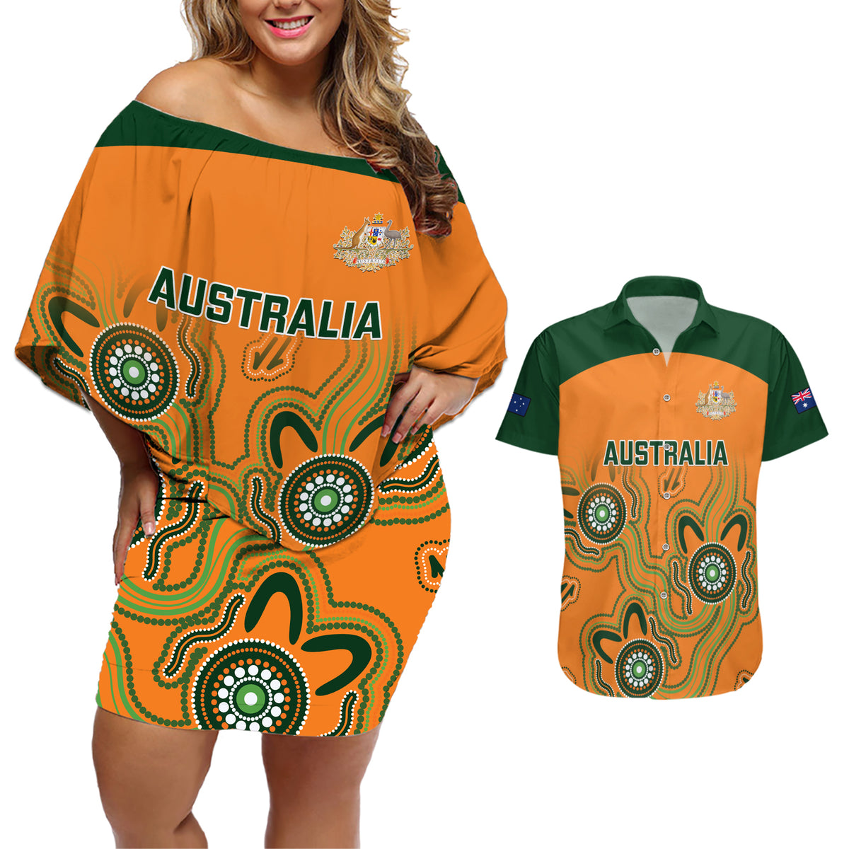 custom-australia-rugby-couples-matching-off-shoulder-short-dress-and-hawaiian-shirt-wallabies-2023-indigenous-art