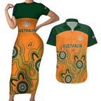 custom-australia-rugby-couples-matching-short-sleeve-bodycon-dress-and-hawaiian-shirt-wallabies-2023-indigenous-art