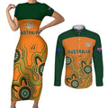 custom-australia-rugby-couples-matching-short-sleeve-bodycon-dress-and-long-sleeve-button-shirts-wallabies-2023-indigenous-art