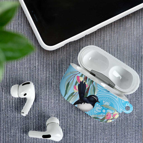 Willie wagtail Australia AirPods Case Eucalyptus Blossoms Aboriginal Art - Aussie Hoodie