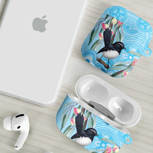 Willie wagtail Australia AirPods Case Eucalyptus Blossoms Aboriginal Art - Aussie Hoodie