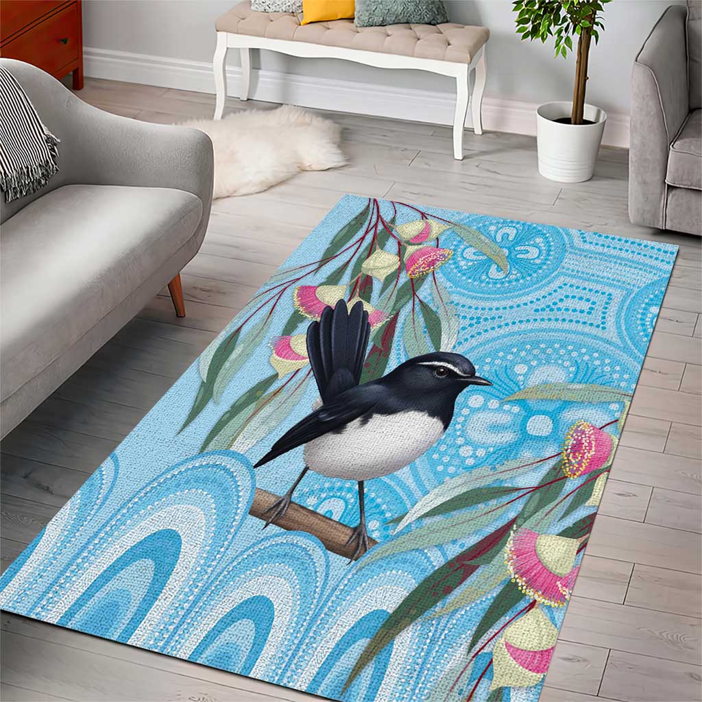 Willie wagtail Australia Area Rug Eucalyptus Blossoms Aboriginal Art - Aussie Hoodie