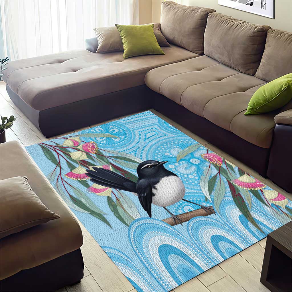 Willie wagtail Australia Area Rug Eucalyptus Blossoms Aboriginal Art - Aussie Hoodie
