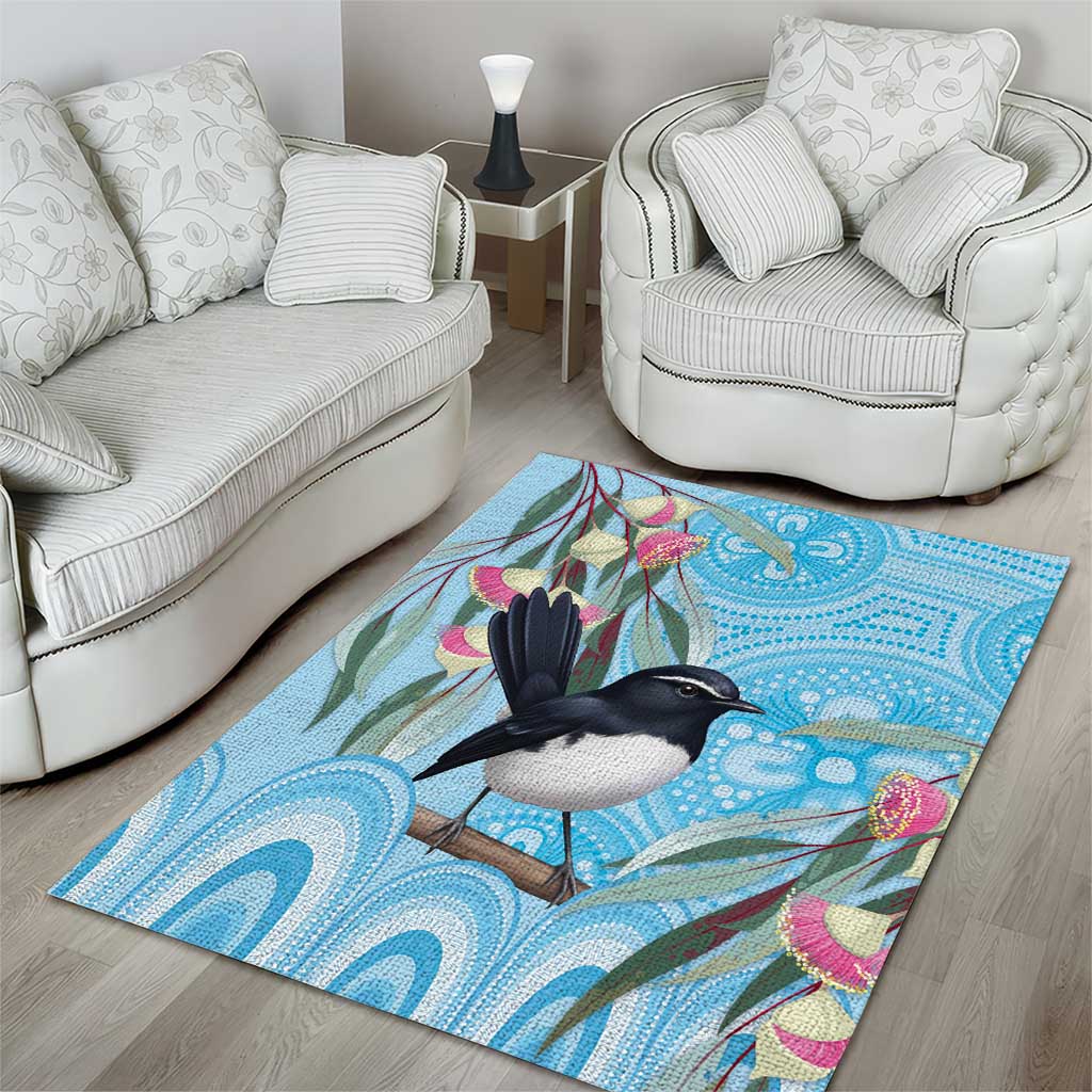Willie wagtail Australia Area Rug Eucalyptus Blossoms Aboriginal Art - Aussie Hoodie
