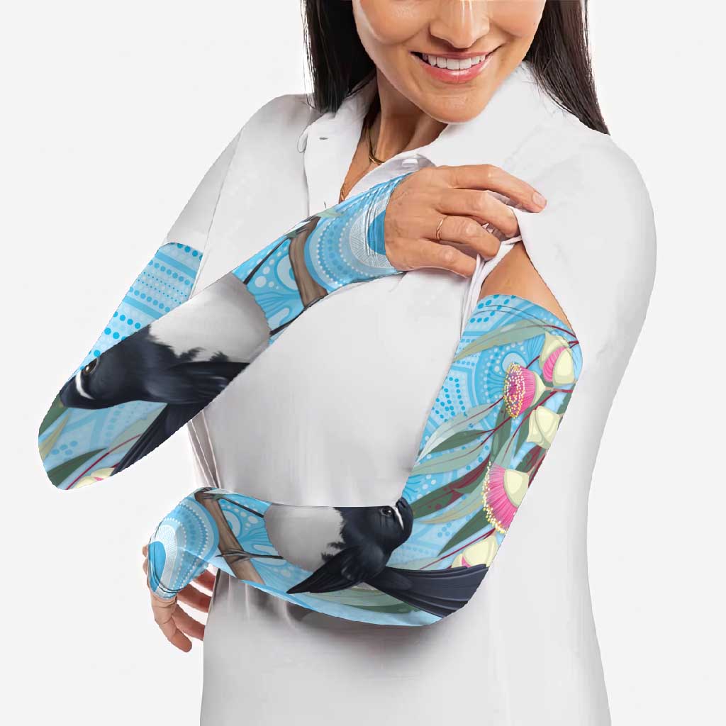 Willie wagtail Australia Arm Sleeves Eucalyptus Blossoms Aboriginal Art - Aussie Hoodie