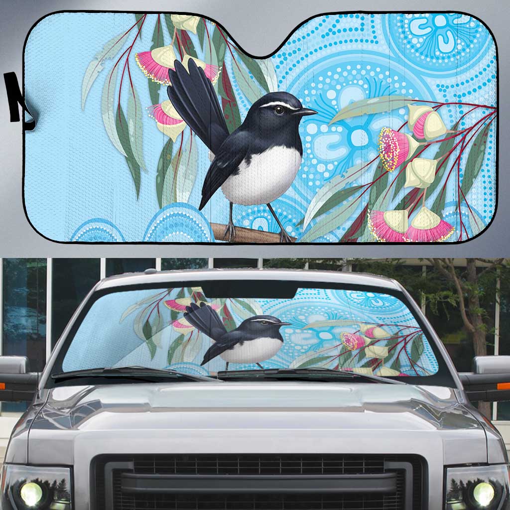 Willie wagtail Australia Auto Sun Shade Eucalyptus Blossoms Aboriginal Art - Aussie Hoodie