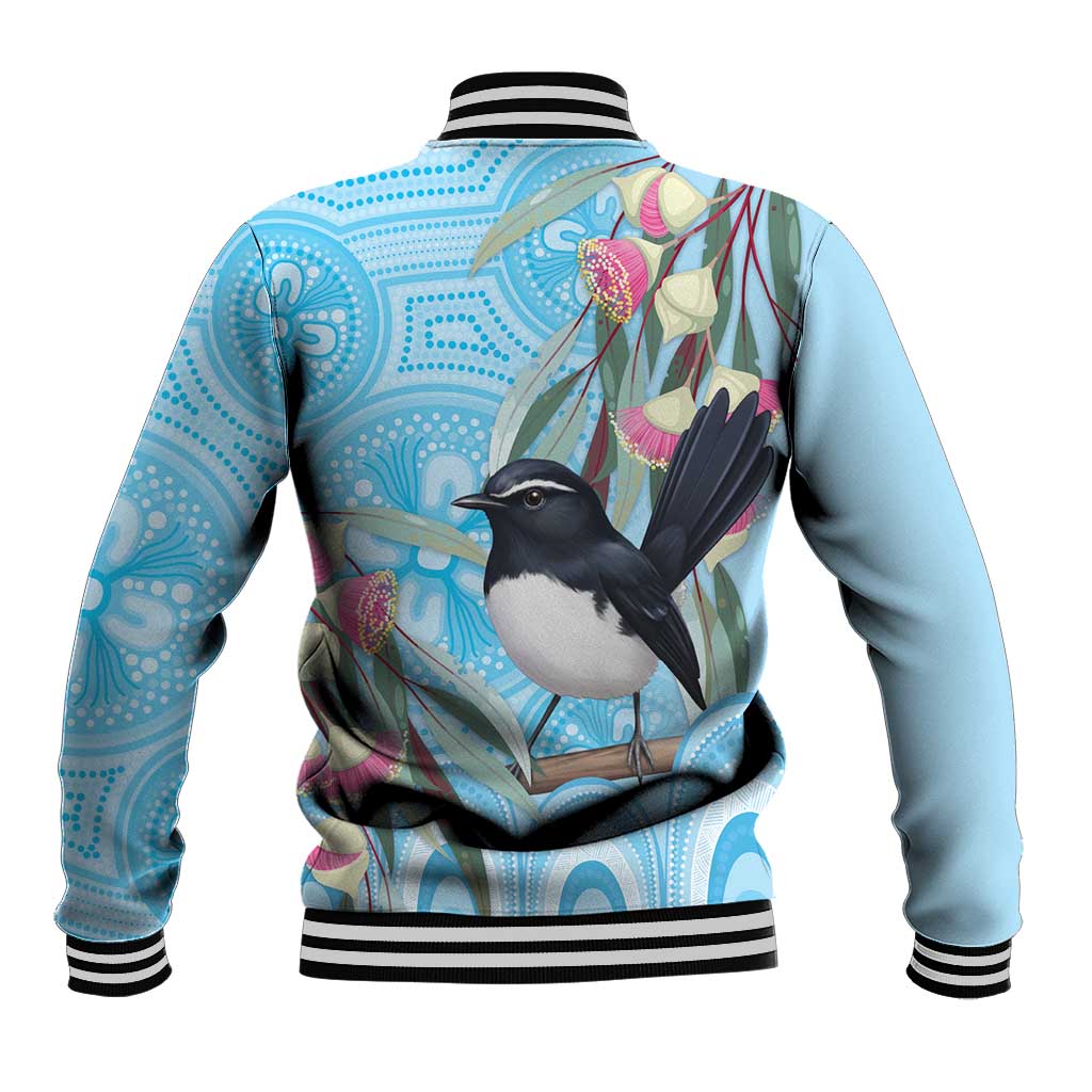 Willie wagtail Australia Baseball Jacket Eucalyptus Blossoms Aboriginal Art - Aussie Hoodie