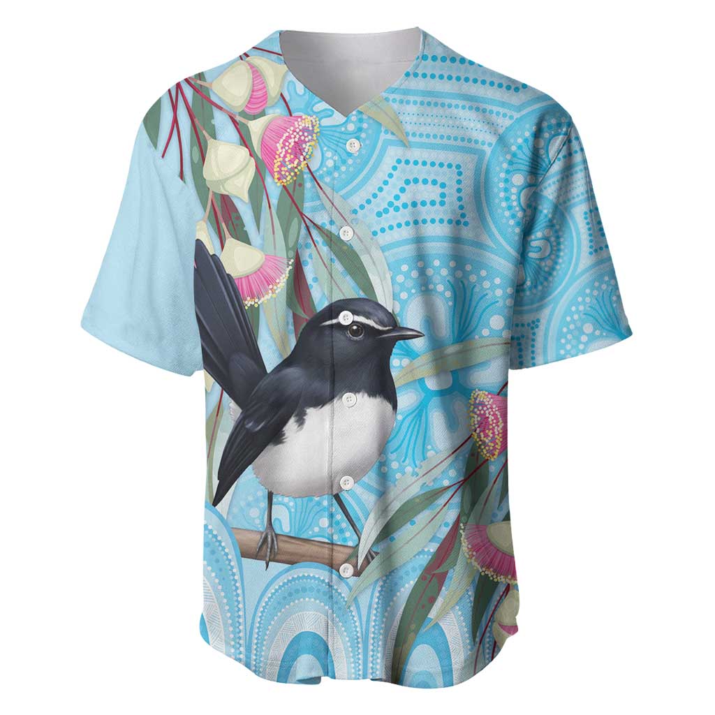 Willie wagtail Australia Baseball Jersey Eucalyptus Blossoms Aboriginal Art - Aussie Hoodie