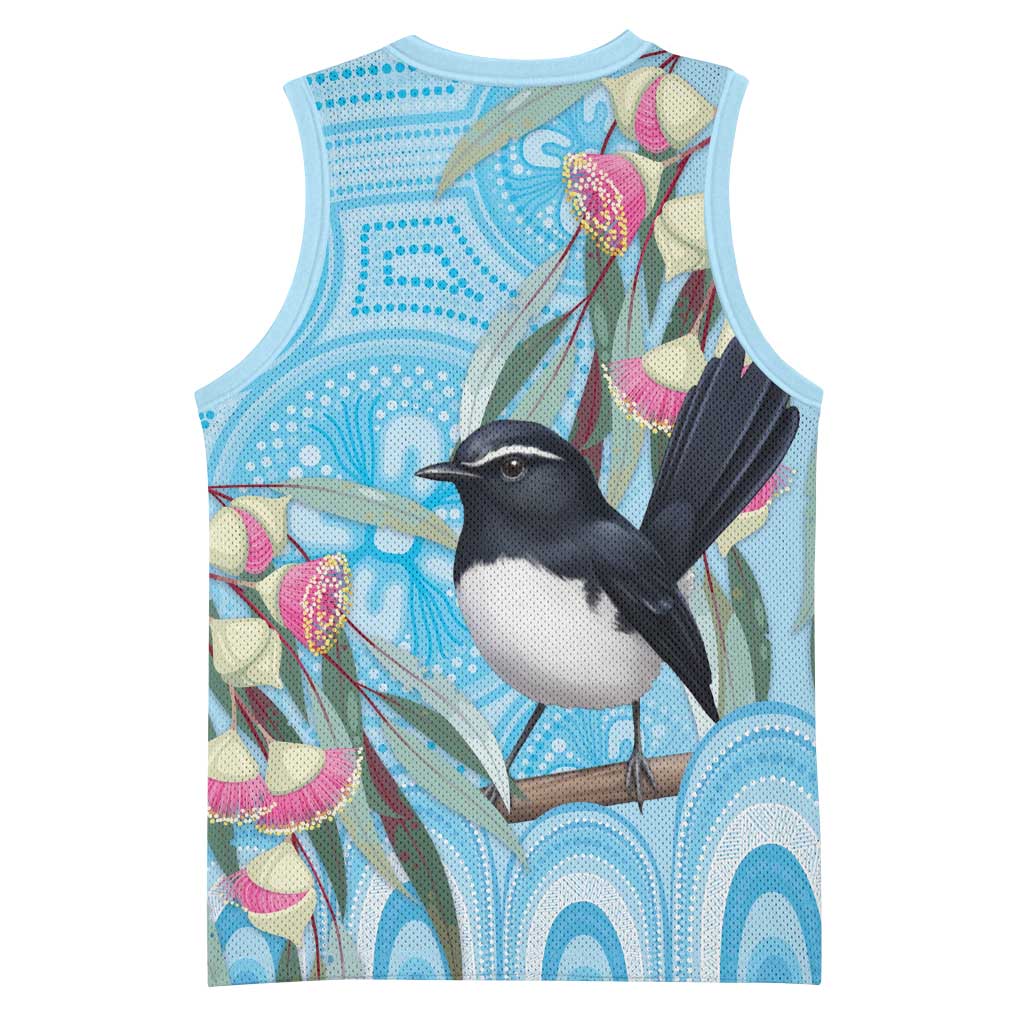 Willie wagtail Australia Basketball Jersey Eucalyptus Blossoms Aboriginal Art - Aussie Hoodie