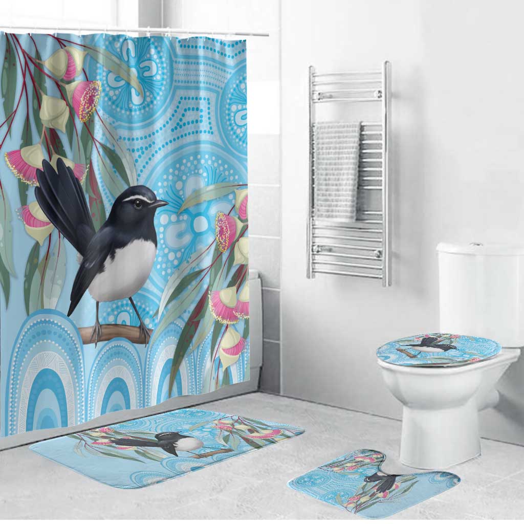 Willie wagtail Australia Bathroom Set Eucalyptus Blossoms Aboriginal Art - Aussie Hoodie