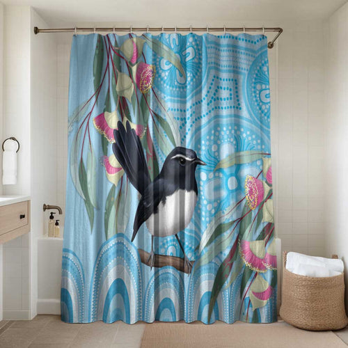 Willie wagtail Australia Bathroom Set Eucalyptus Blossoms Aboriginal Art - Aussie Hoodie