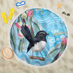Willie wagtail Australia Beach Blanket Eucalyptus Blossoms Aboriginal Art - Aussie Hoodie