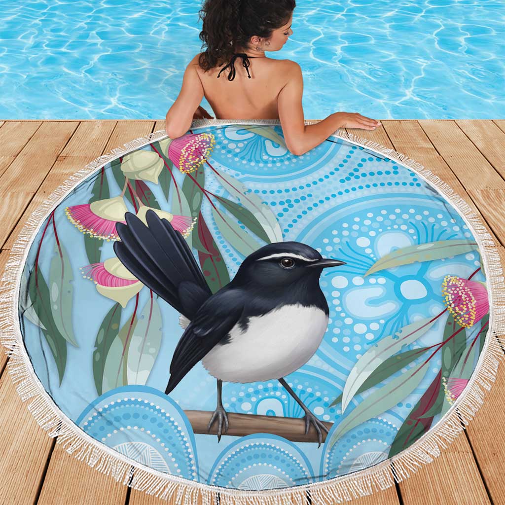 Willie wagtail Australia Beach Blanket Eucalyptus Blossoms Aboriginal Art - Aussie Hoodie
