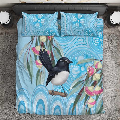 Willie wagtail Australia Bedding Set Eucalyptus Blossoms Aboriginal Art - Aussie Hoodie