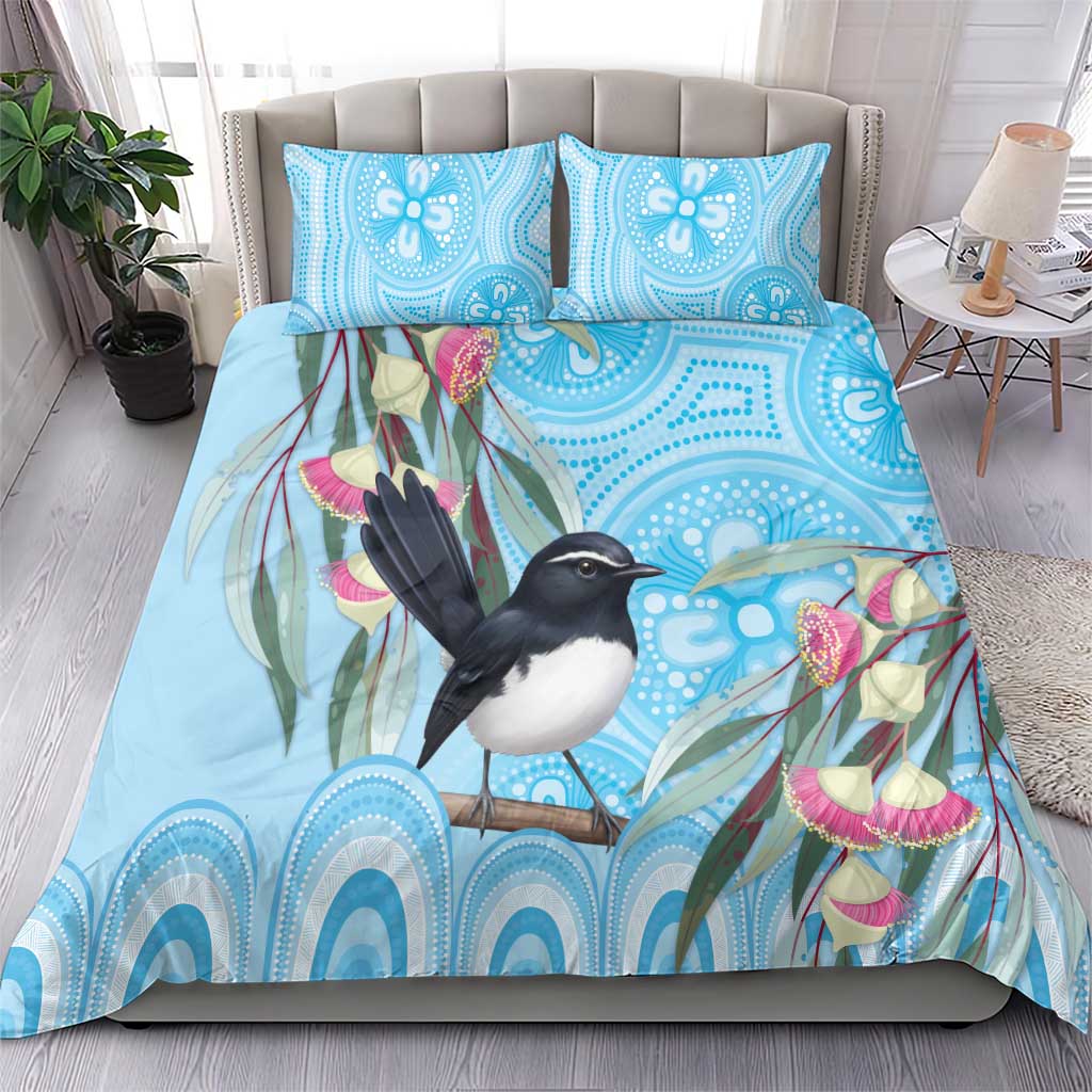 Willie wagtail Australia Bedding Set Eucalyptus Blossoms Aboriginal Art - Aussie Hoodie