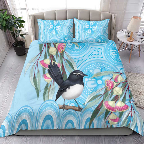 Willie wagtail Australia Bedding Set Eucalyptus Blossoms Aboriginal Art - Aussie Hoodie