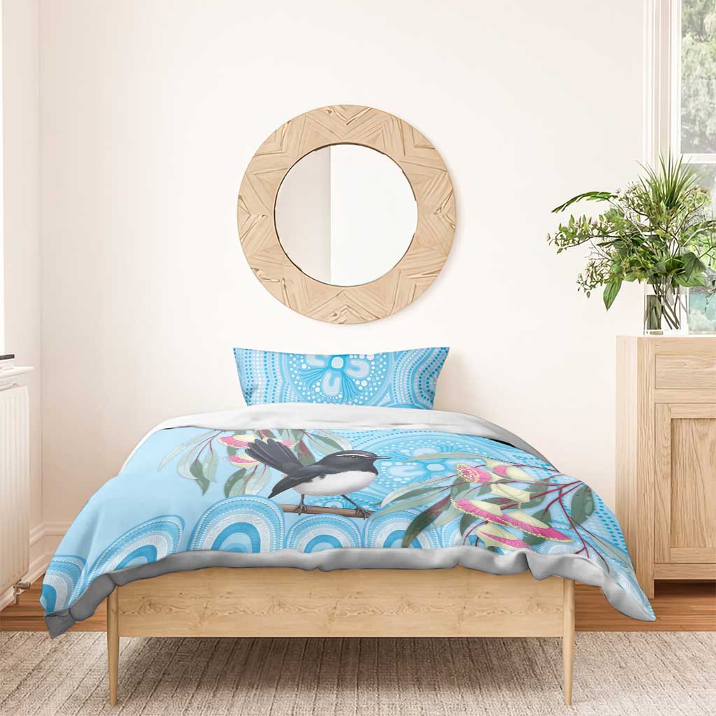 Willie wagtail Australia Bedding Set Eucalyptus Blossoms Aboriginal Art - Aussie Hoodie
