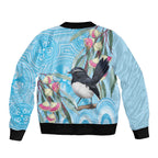 Willie wagtail Australia Bomber Jacket Eucalyptus Blossoms Aboriginal Art - Aussie Hoodie