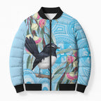 Willie wagtail Australia Bomber Puffer Jacket Eucalyptus Blossoms Aboriginal Art - Aussie Hoodie