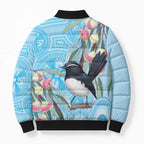 Willie wagtail Australia Bomber Puffer Jacket Eucalyptus Blossoms Aboriginal Art - Aussie Hoodie